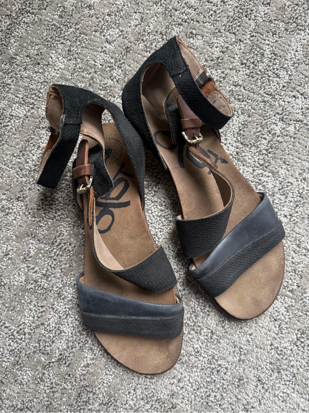 OTBT Black and Brown Wedge Sandals with Ankle Strap
